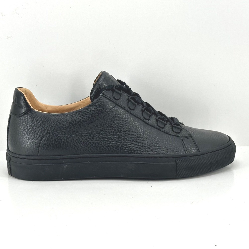 Koio Sneakers Capri Nero Pebbled Leather Low Top Triple Black Made in Italy 38